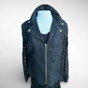 Chico’s Black Lace Zip Women's Jacket with Brass Metal Accents